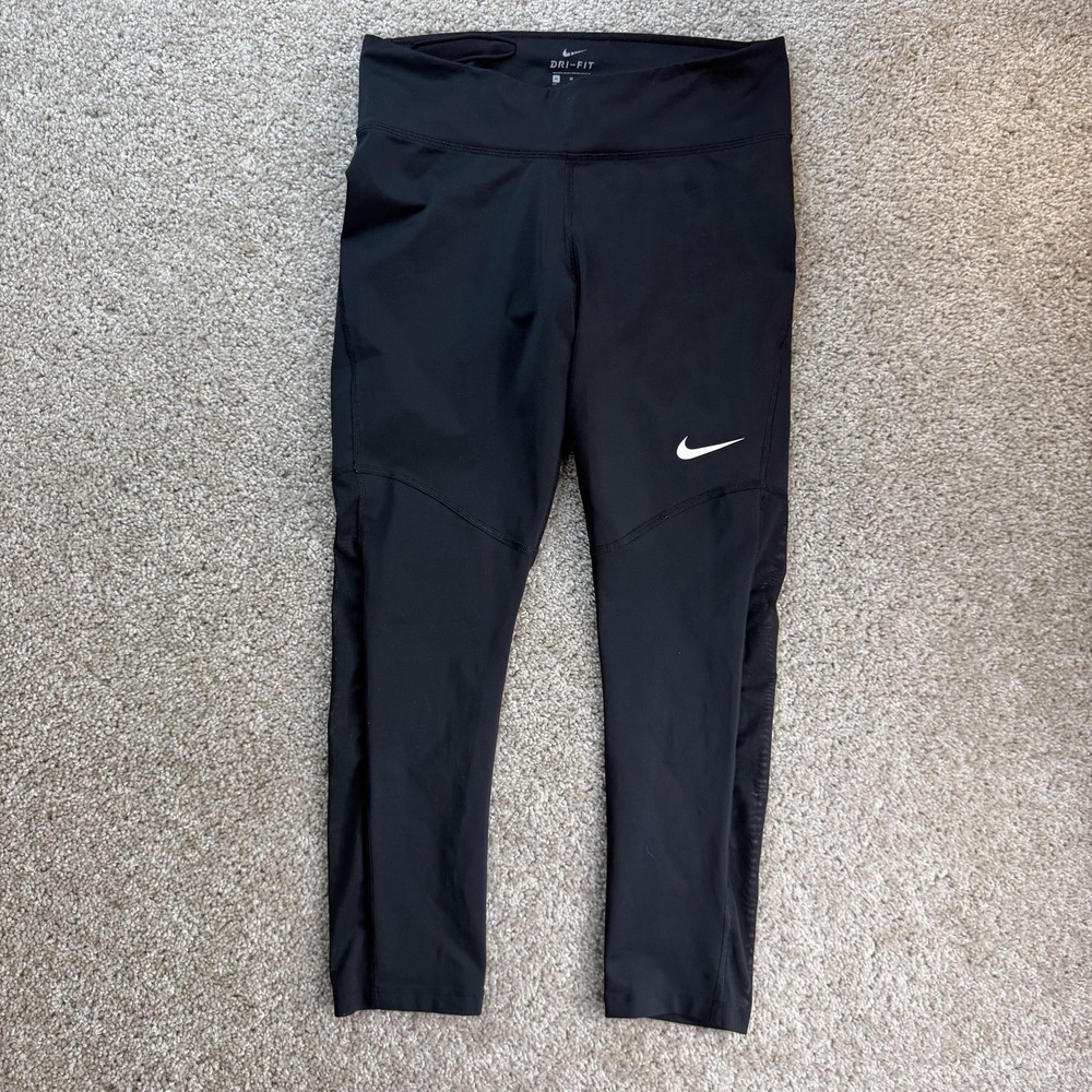 Nike Dri-FIT Compression Leggings Womens Medium Black Knit Elastic Waist Running